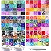 EuTengHao 81600pcs Glass Seed Beads Craft Beads 6/0,8/0,12/0 Multi-Size for DIY Bracelet Necklaces Crafting Jewelry Making Supplies with Beading Needles Elastic Strings (144 Colors, 2mm&3mm&4mm)