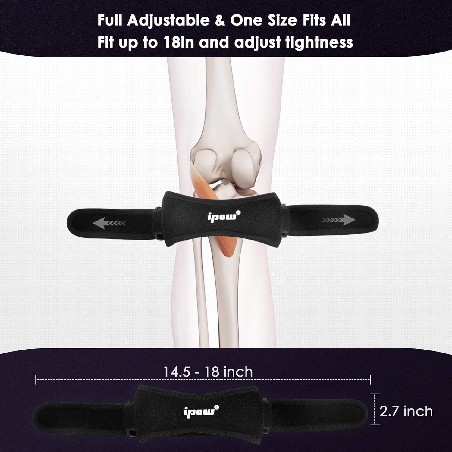 IPOW 2 Pack Knee Pain Relief & Patella Stabilizer Knee Strap Brace Support for Hiking, Soccer, Basketball, Running, Jumpers Knee, Tennis, Tendonitis, Volleyball & Squats (Black): Sports & Outdoors