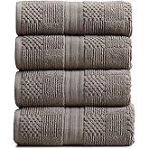 Springtree Home 100% Cotton Bath Towel Set of 4 | Grey Towels | Geometric Textured Design | Absorbent & Quick-Dry | 4 Bath Towels | Oeko-TEX® Standard 100 Cotton | Myla Collection - Frost Grey
