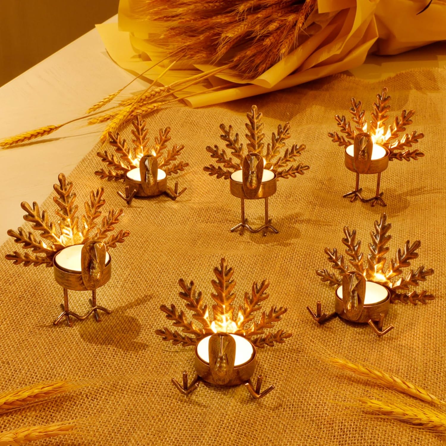 Candles & Holders - SAND MINE 6 Pack Metal Turkey Tea Light Candle Holders, Thanksgiving Candle Holder, Turkey Candle Holder, Metal Candle Holder, Thanksgiving Home Table Decoration (Bronze)