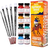 Angelus Leather Paint Kit, 13 Piece Set with 8 Flexible Acrylic Paints (1 oz Each) &amp; 5-Piece Brush Set, Customize Sneakers, Leather, Canvas, Wood, Denim, Vinyl &amp; More (Southwest Sunset)