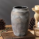 PORCER 8.2 Inch Ceramic Terracotta Rustic Vase Home Decor Farmhouse Decorative Vase for Living Room Entryway Floor Holiday Wedding-Black Bronze
