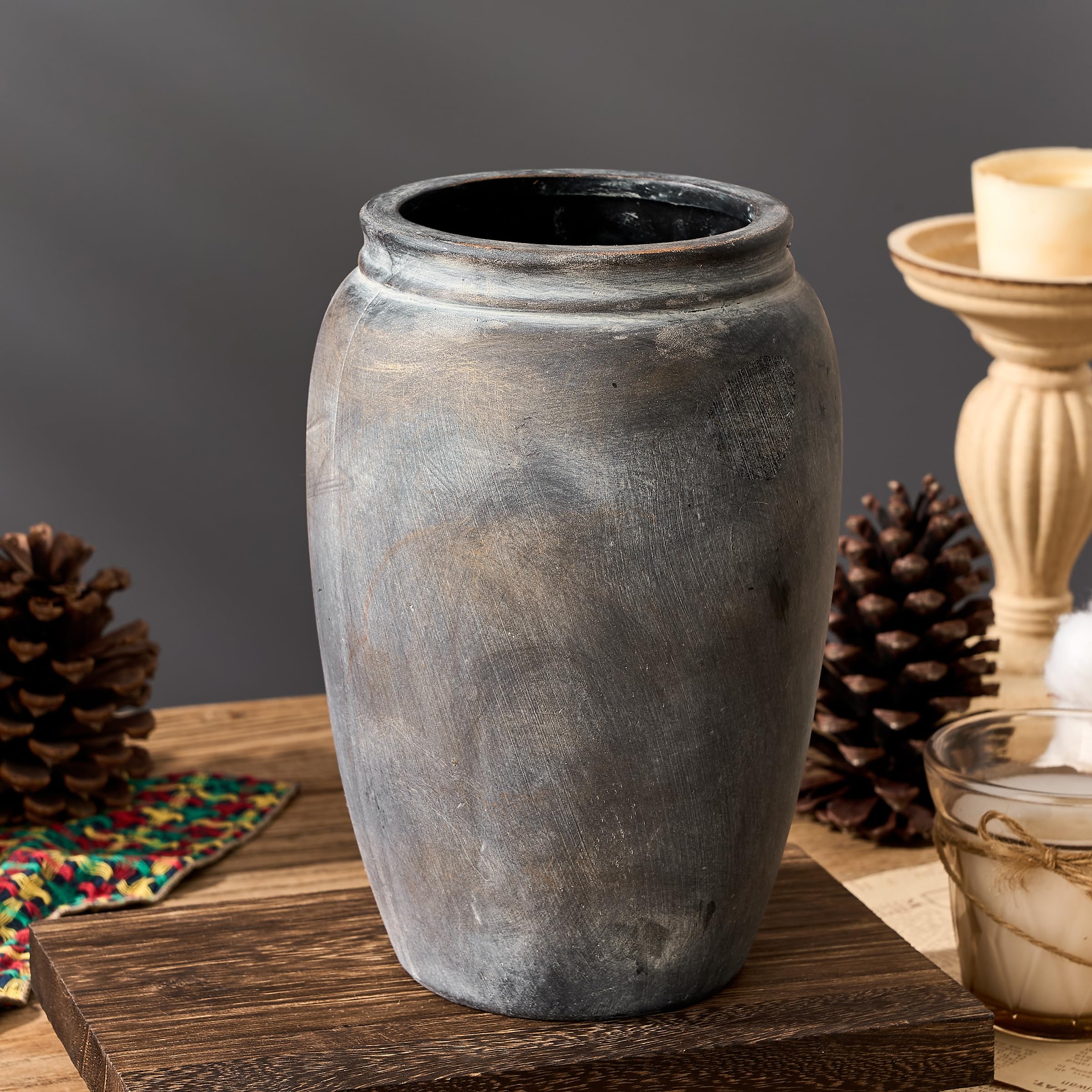 Photo 1 of PORCER 8.2 Inch Ceramic Terracotta Rustic Vase Home Decor Farmhouse Decorative Vase for Living Room Entryway Floor Holiday Wedding-Black Bronze