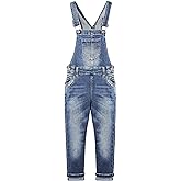 KIDSCOOL SPACE Girls Denim Overalls,Stretchy Jean Dungarees Pants