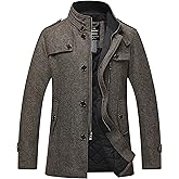 wantdo Men's Wool Blend Jacket Stand Collar Windproof Pea Coat