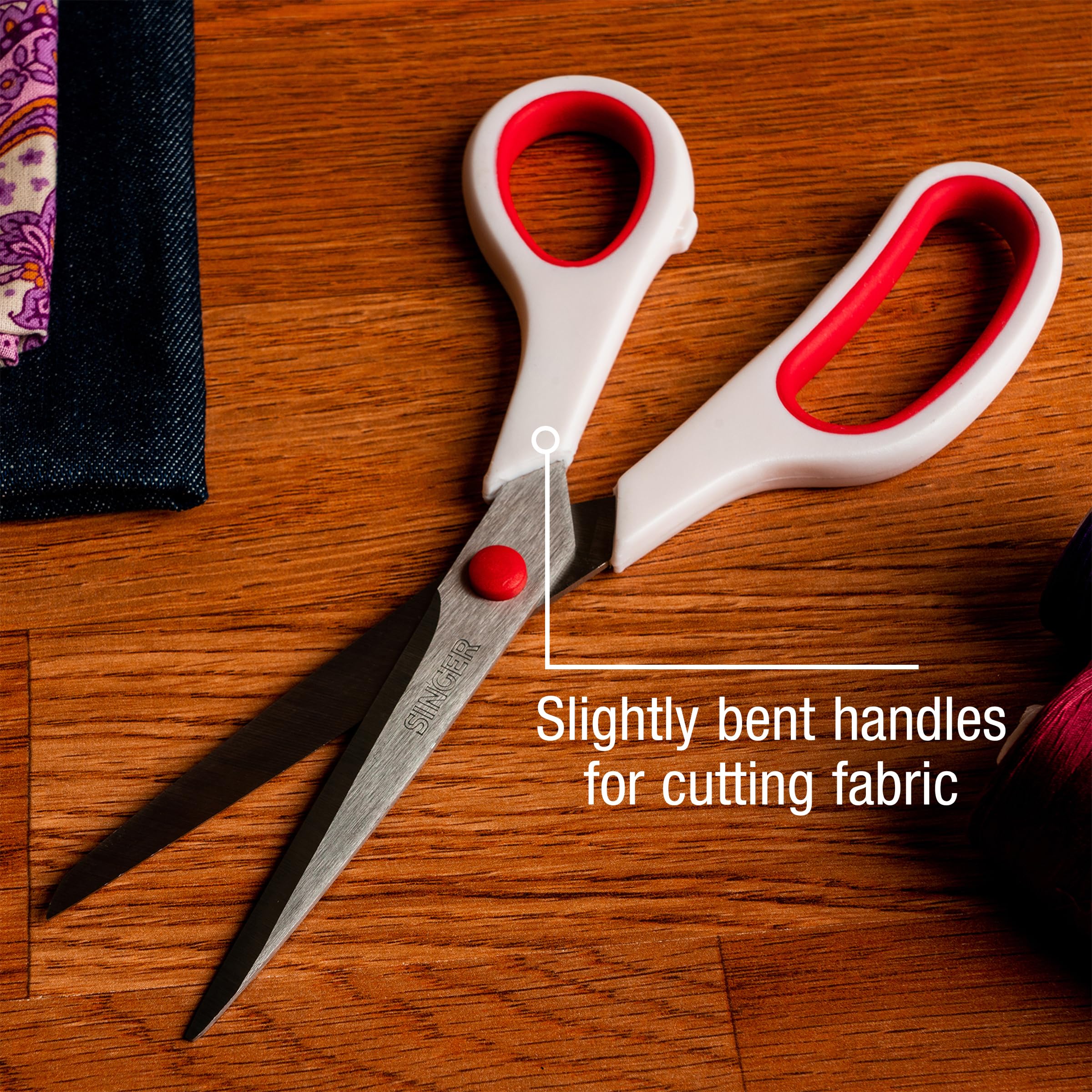 SINGER Fabric Scissors with Comfort Grip, 1-pack, Red & White