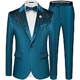 MAGE MALE Mens Suits Velvet Tuxedo Suit Set Slim Fit 2 Piece Luxurious Party Dinner Jacket Pants with Bow Tie