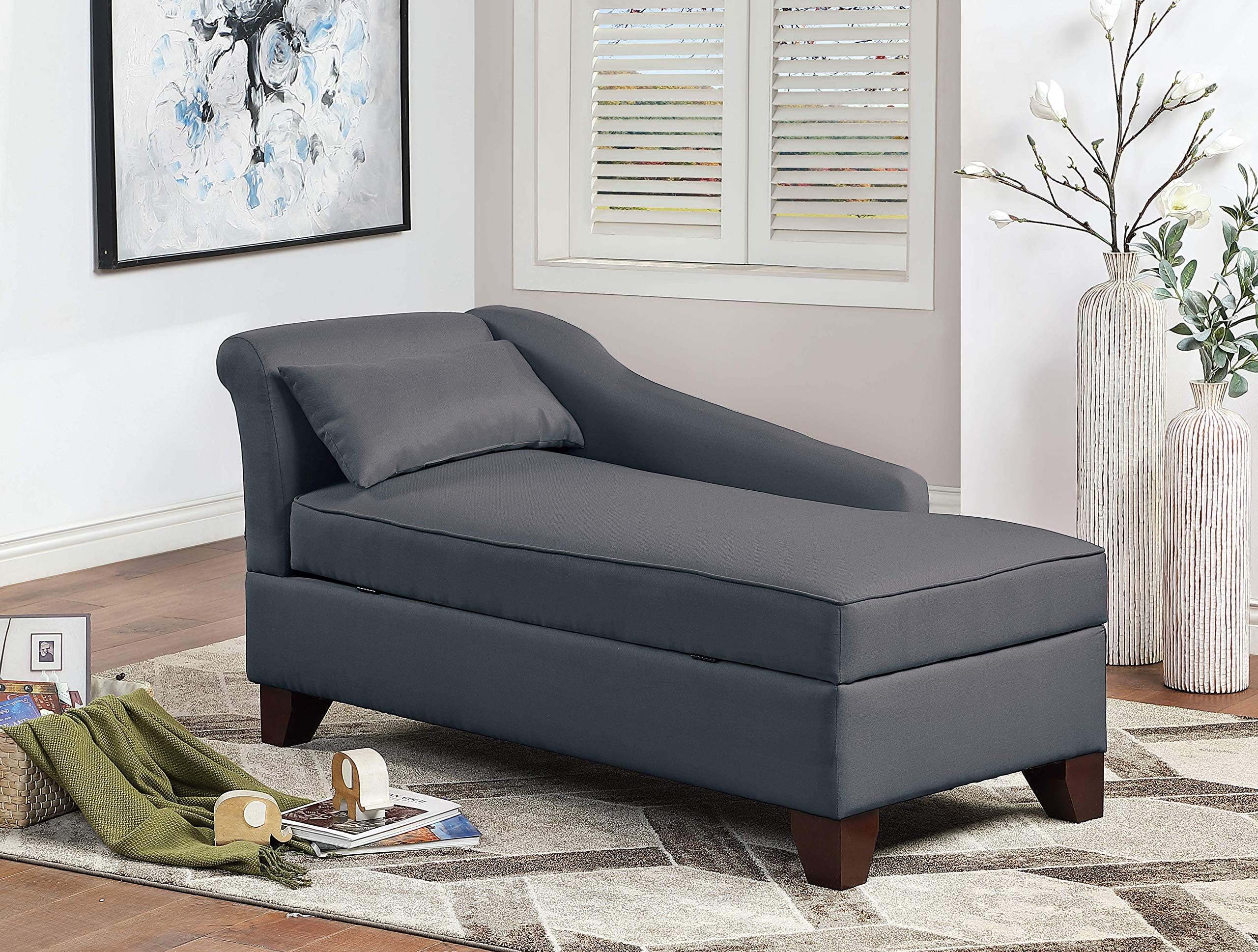 Infini Furnishings Fabric Open Lid Tufted Couch Sofa for Bedroom Living Room Storage Chaise Loung, Slate Black