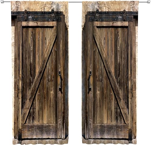 Amazon Com Riyidecor Retro Wooden Barn Door Curtains Rod Pocket
