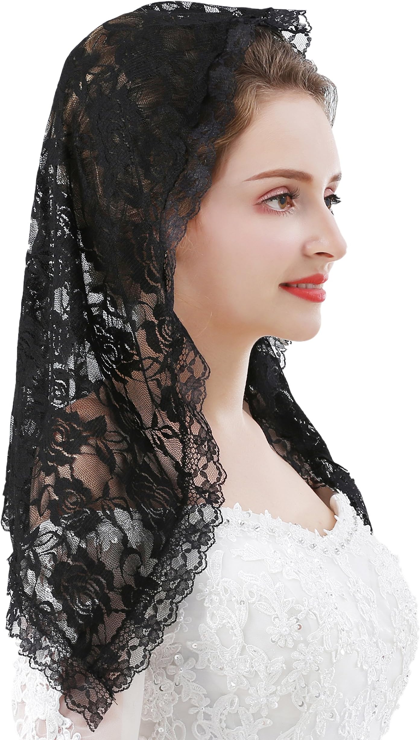 Lace Mantilla Veil Soft and comfortable 6 Colors Spanish Style Rose Lace Veil Head Covering D Shape