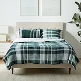Amazon Basics 3-Piece Ultra-Soft Micromink Sherpa Fleece Bedding Set, Warm All Season Comforter, Full/Queen, Green Plaid