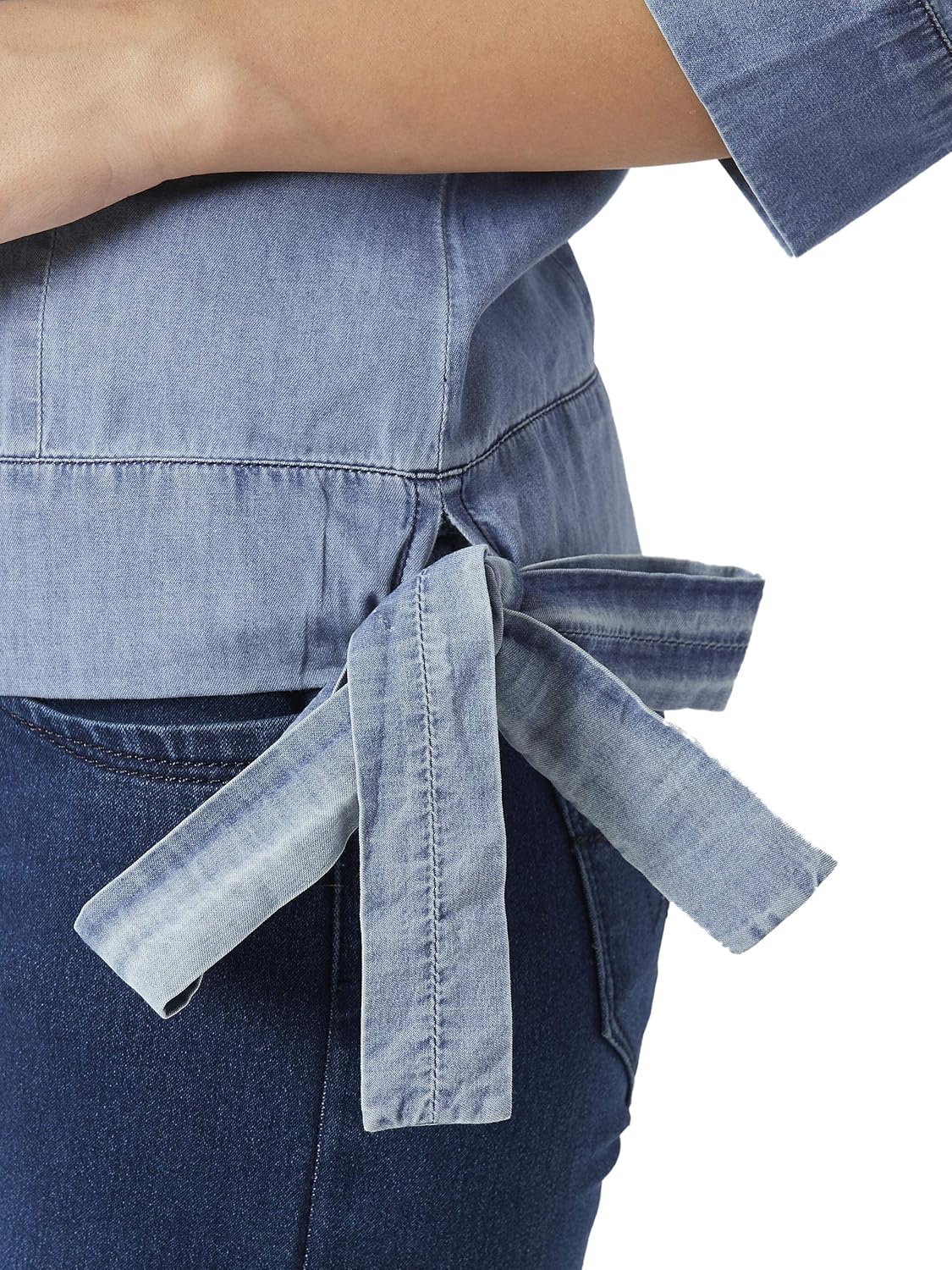 miss chase women's blue tie-up denim jacket