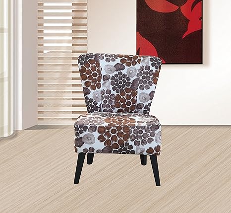 Container Furniture Direct Emma Collection Modern Armless Upholstered Linen Floral Fabric Living Room Accent Chair Brown
