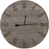 Rustic Farmhouse Wooden Round Large Wall Clock—32 Inch—Roman Numerals, for Home Living Room Kitchen Office Decor