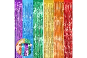 FORLVWOON Rainbow Metallic Tinsel Foil Fringe Curtains Backdrop 2Pack 3.3x8.3Ft Party Streamers for Birthday Party Decorations Halloween Christmas Decors Foil Curtain Backdrop for Bachelorette Bridal Party