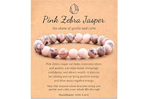 Seyaa Bracelet for Women, Pink Zebra Jasper Bracelet, Birthday Valentines Day Gift for Her Teen, Natural Crystal Stone