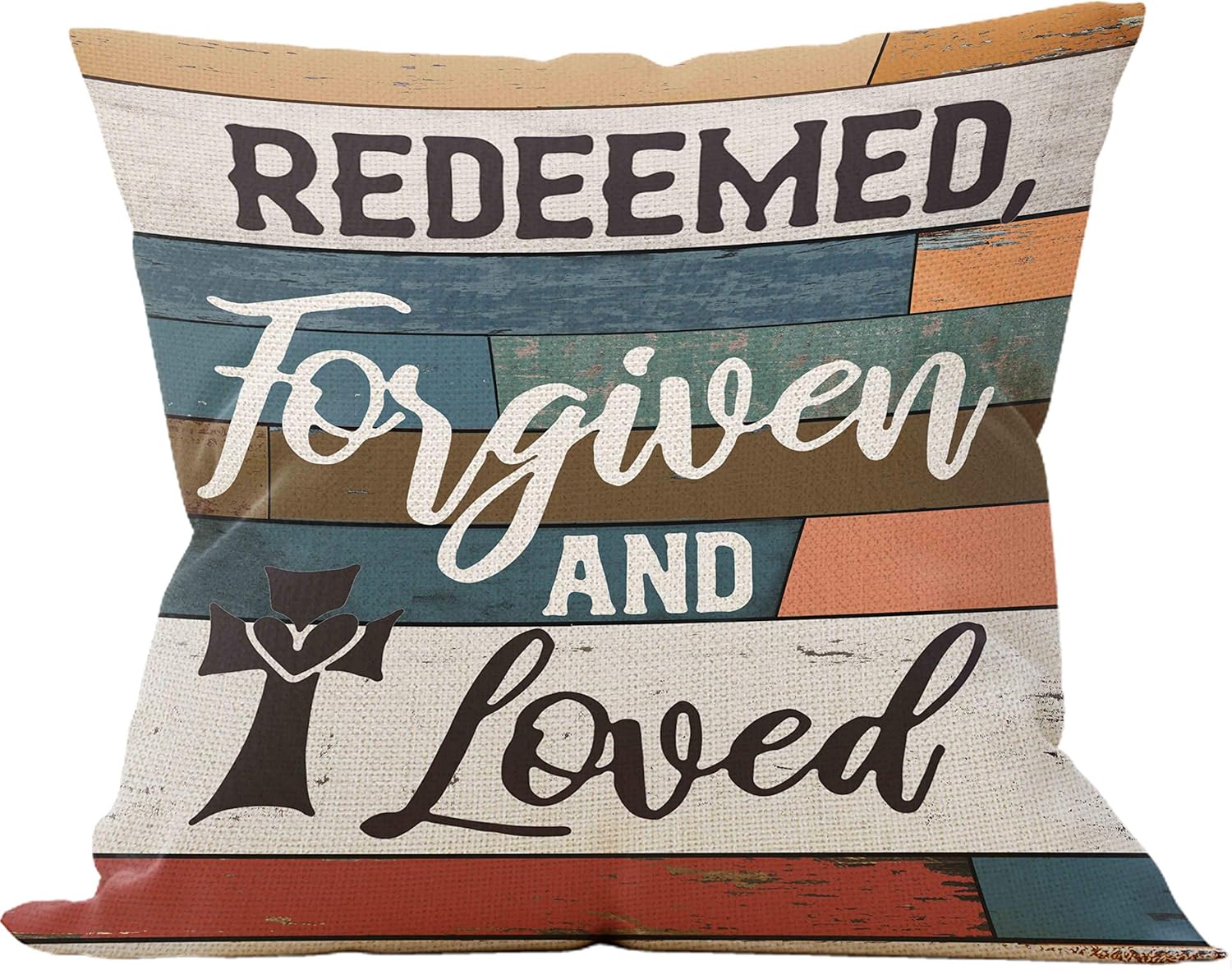Redeemed, Forgiven And Loved Throw Pillow Case, Christian Decor, Christian Gift, Church Gifts, Scripture Decor, Christian Gifts for Women, 18 x 18 Inch Linen Cushion Cover for Sofa Couch Bed