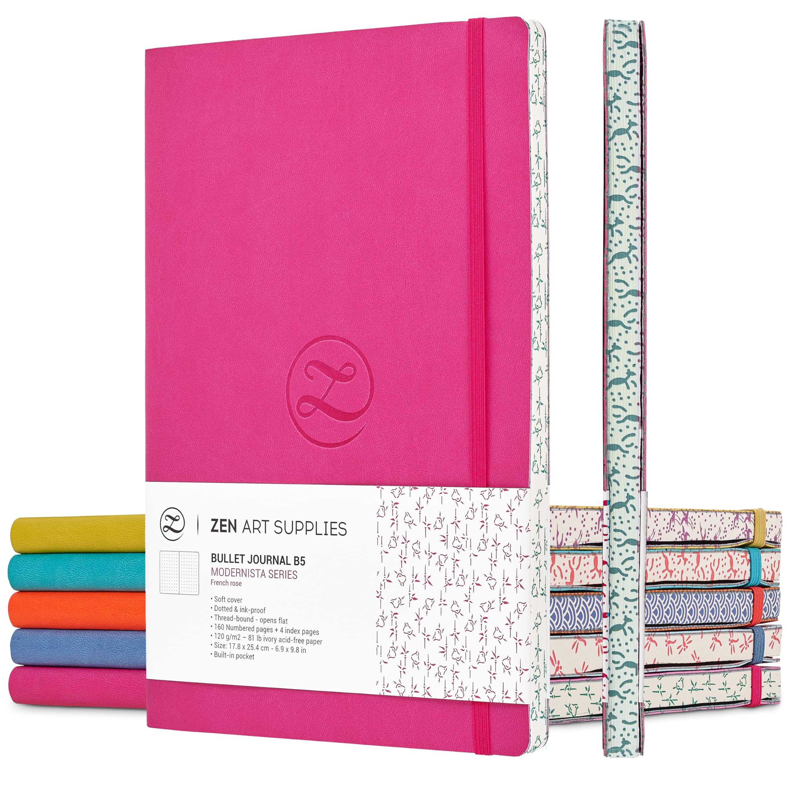 Cute Large B5 Dot Journal - Enjoy Bullet Journaling with a Soft Cover 7x10-inch, Non-Bleed Thick 120gsm Paper, Dotted Journal in Pink, Japanese Edge Motif, Faux Leather Lay Flat Dot Notebook