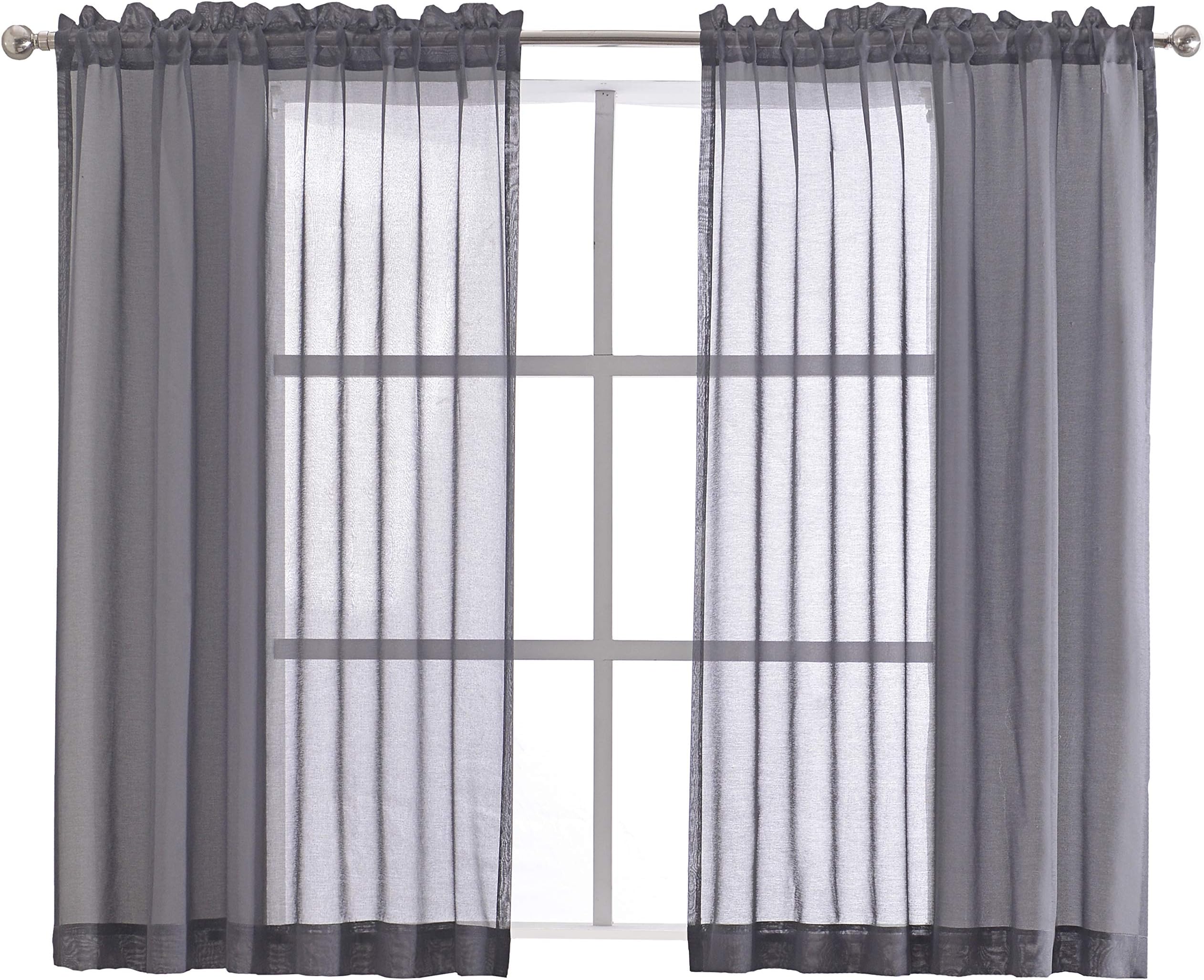 FLOWEROOM Faux Linen Sheer Curtains - Rod Pocket Voile Curtain Panels for Living Room, Grey, 55 x 63 inch, 2 Panels