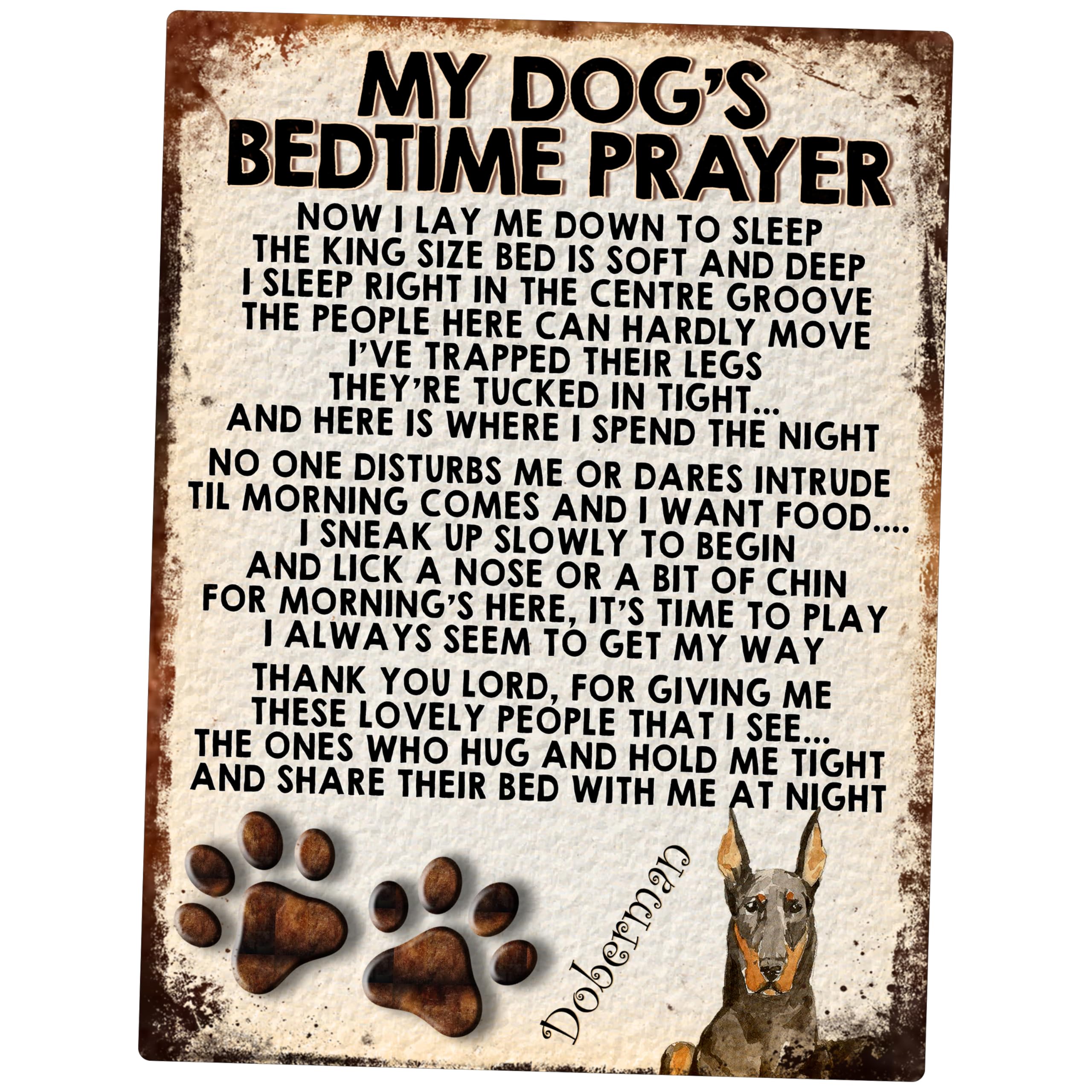 MY DOG'S BEDTIME PRAYER RETRO STYLE METAL TIN SIGN/PLAQUE (DOBERMAN)