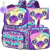 KLFVB 3PCS Backpack for Girls and Boys, 15" Unicorn Dinosaur Bookbag with Lunch Box, Kids Preschool School bag