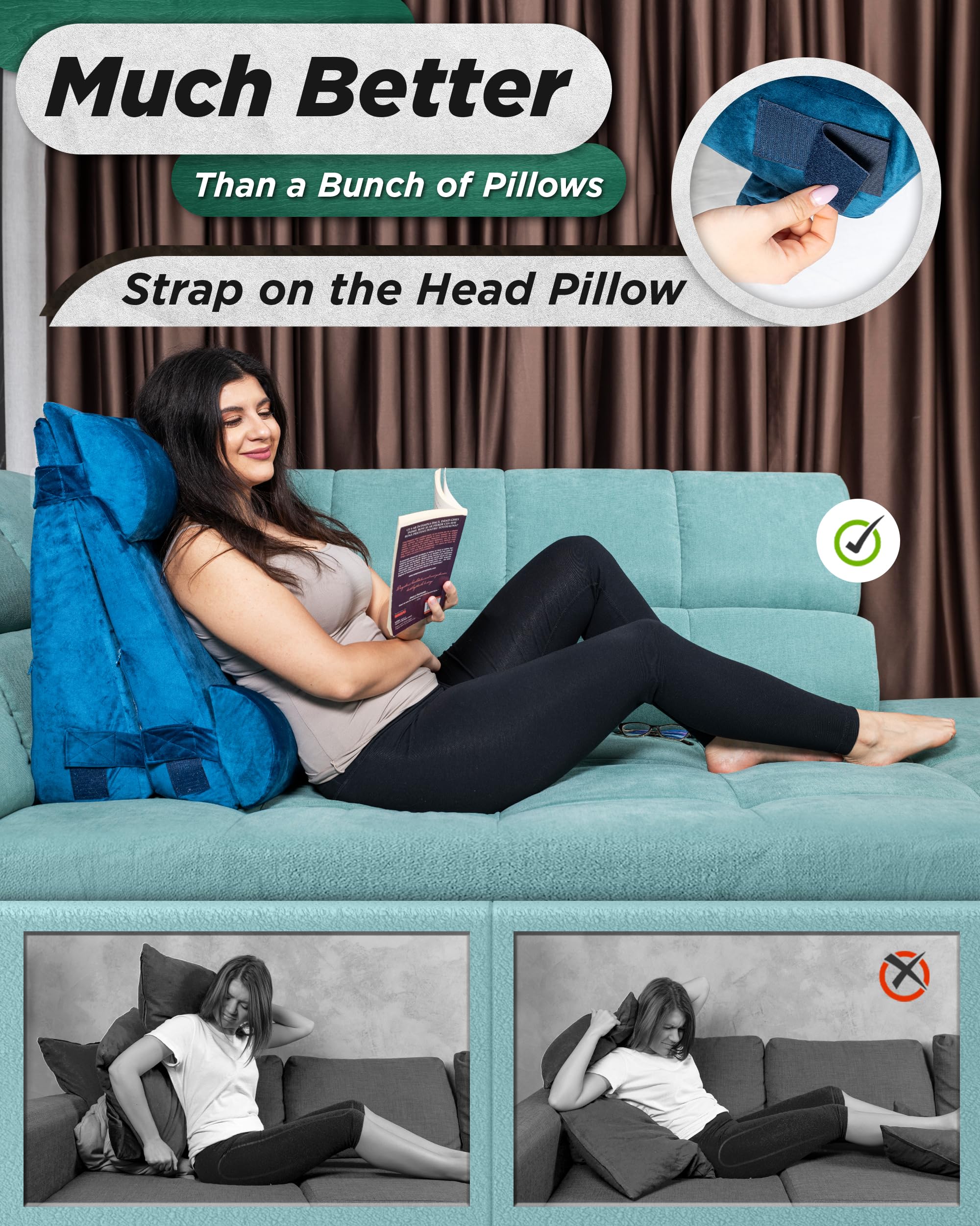 Lunix 4pcs Orthopedic Bed Wedge Pillow Set, Post Surgery Memory Foam for Back, Leg, and Knee Pain Relief, Adjustable Sitting Pillow for Sleeping, Acid Reflux, and GERD, with Hot Cold Pack, Blue