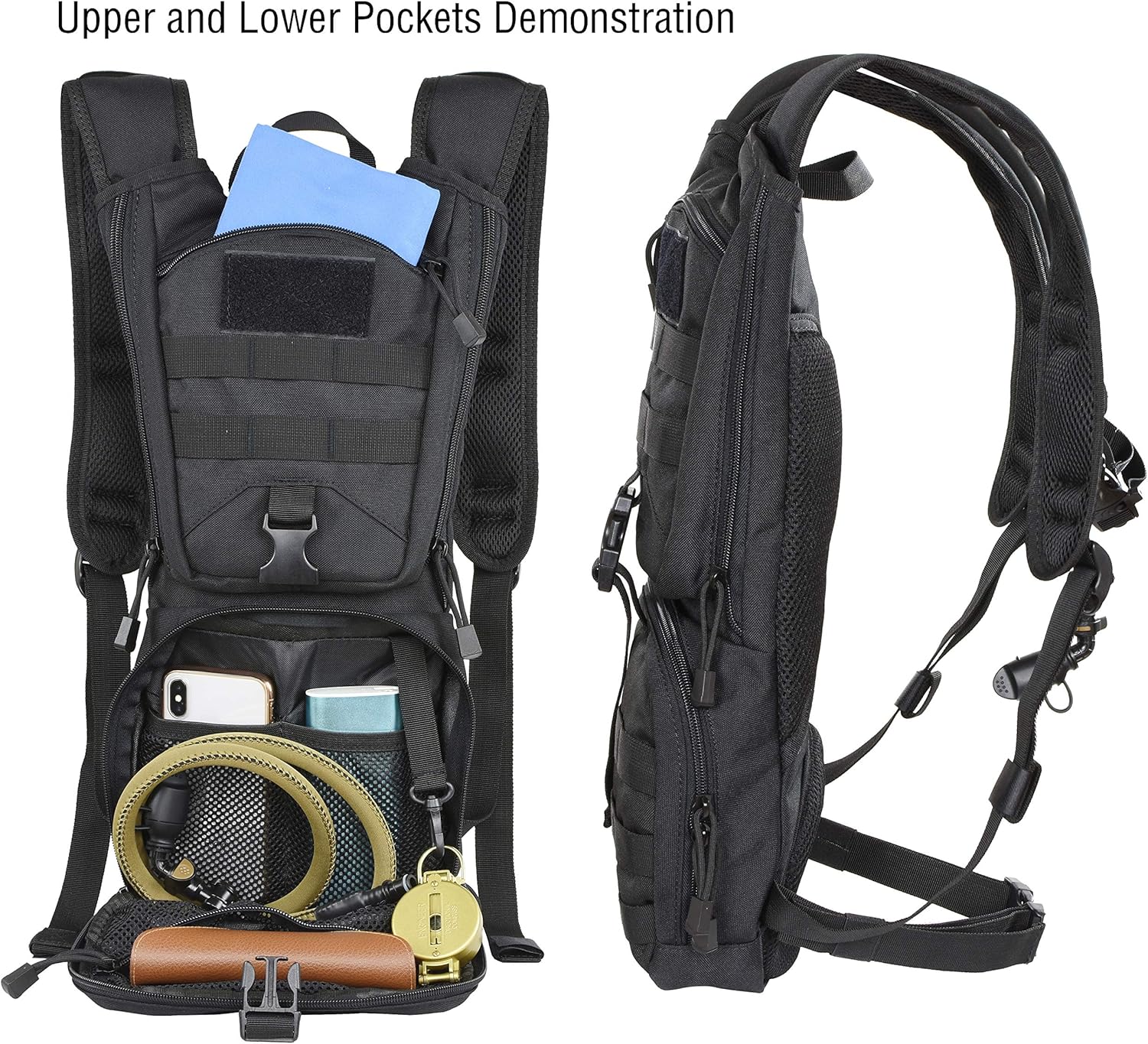 MARCHWAY Tactical Molle Hydration Pack Backpack with 3L TPU Water Bladder, Military Daypack for Cycling, Hiking, Running, Climbing, Hunting, Biking (Black) : Sports & Outdoors