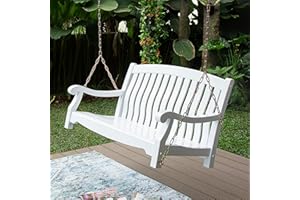 CAMBRIDGE CASUAL Bonn Mahogany Wood Porch Swing, White – Durable Outdoor Swing for Patio, Porch, Garden, Deck – Comfortable, Weather-Resistant Mahogany Hanging for Relaxation