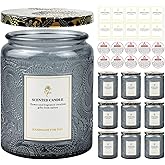 8.8OZ, 9 Pack Embossed Candle Jars for Making Candles, Empty Glass Containers with Tin Lids and Sticker Label, Warning Label