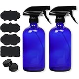 2 Pack - SimpleHouseware 16oz Blue Glass Spray Bottles with Chalk Labels