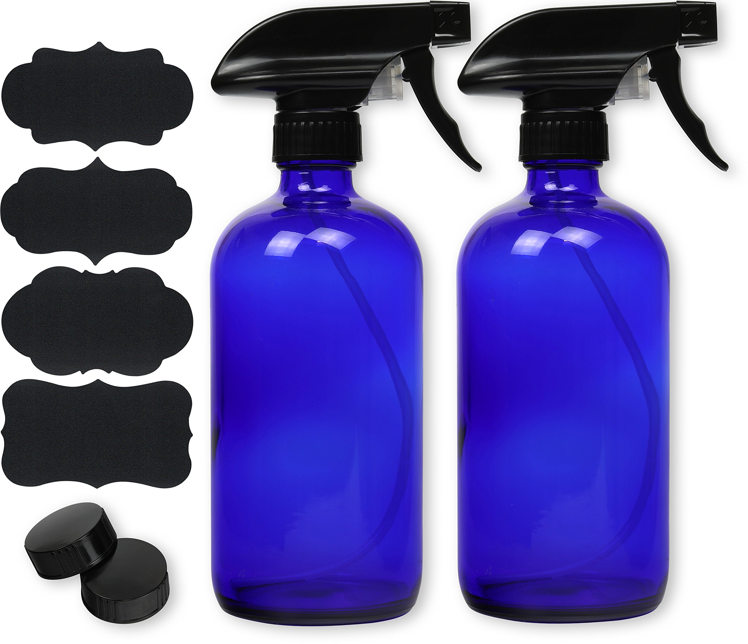 2 Pack - SimpleHouseware 16oz Blue Glass Spray Bottles with Chalk Labels