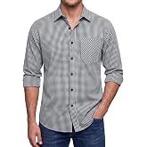 HISDERN Mens Long Sleeve Dress Shirts,Plaid Striped Button Down Shirt,Big &amp;Tall Men Gingham Camisa for Casual Business Formal