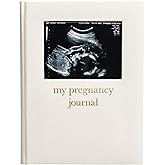 Pearhead Pregnancy Journal, Linen Guided Pregnancy Memory Book with Sonogram Photo Insert, Beige