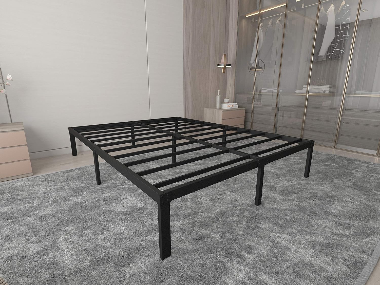 COMASACH Heavy Duty Non-Slip Full Size Bed Frame with Steel Slat Support, 14 Inch Durable and Strong Platform Metal Bed Frames Mattress Foundation for 3500 lbs, No Noise, No Box Spring Needed: Furniture & Decor