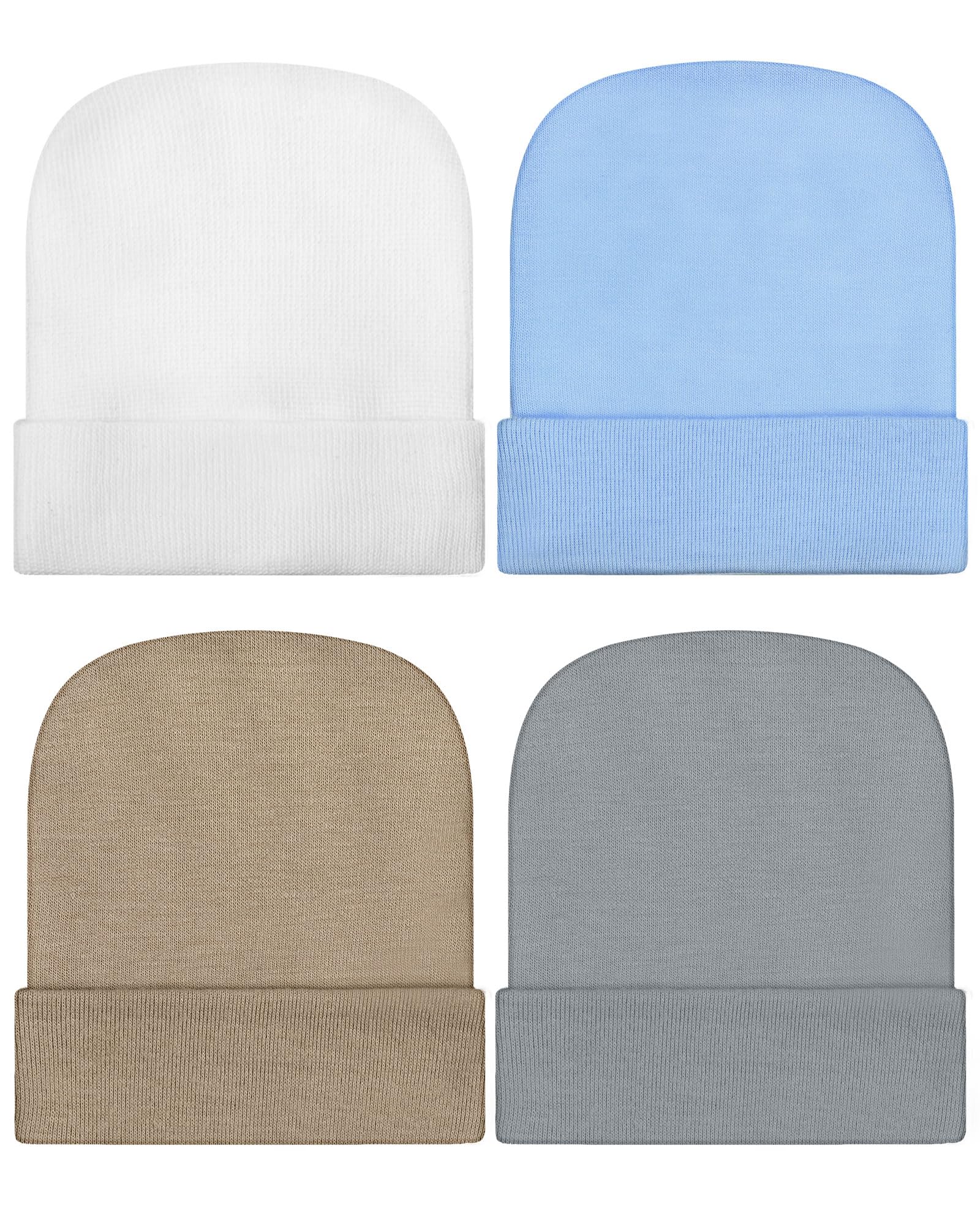 Photo 1 of Geyoga Newborn Girl Boy Hat Newborn Beanie Stripes Hat Toddler Soft Caps Infant Cotton Knit Caps for Baby 0-6 Months(White, Clay, Ice Blue, Gray,Classic Style)