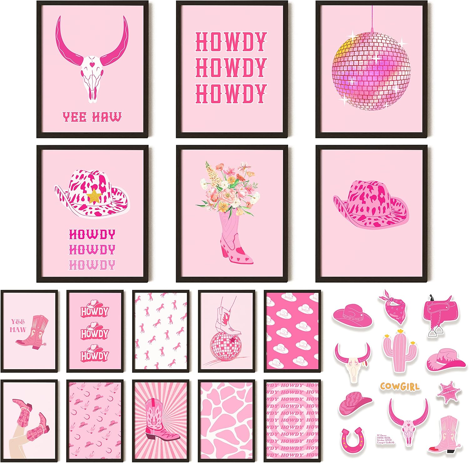 Posters & Prints - 97 Decor Preppy Cowgirl Decor - Pink Disco Cowgirl Wall Art, Retro Western Preppy Posters, Preppy Room Decor Aesthetic Howdy Prints, Trendy Cowgirl Hat Boot Picture for Teen Girl Dorm (8x10 UNFRAMED)