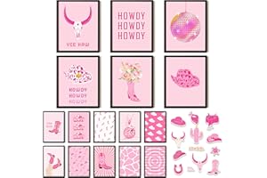 97 Decor Preppy Cowgirl Decor - Pink Disco Cowgirl Wall Art, Retro Western Preppy Posters, Preppy Room Decor Aesthetic Prints, Trendy Cowgirl Hat Boot Picture for Teen Girl Dorm (8x10 UNFRAMED)