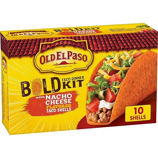 OLD EL PASO BOLD TACO DINNER KIT WITH NACHO CHEESE FLAVORED STAND ‘N STUFF TACO SHELLS, TACO SAUCE, AND SEASONING MIX, 10 CT, 9.5 OZ
