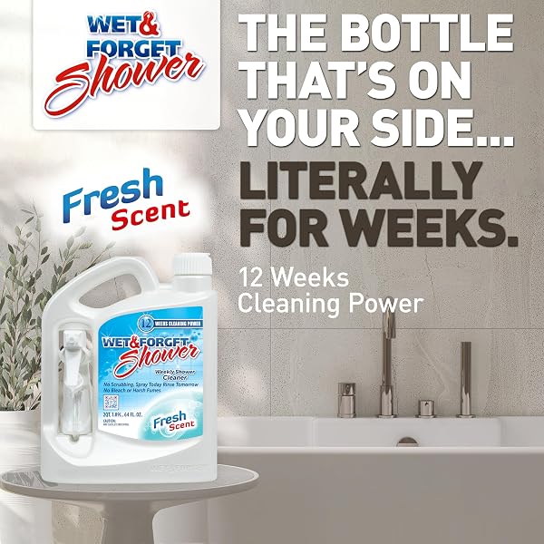 WET & FORGET SHOWER CLEANER SPRAY MULTI-SURFACE WEEKLY APPLICATION REQUIRES NO SCRUBBING, BLEACH-FREE FORMULA, READY TO USE, FRESH SCENT, 3 MONTHS OF CLEANING, 64 FLUID OUNCES, 1 PACK
