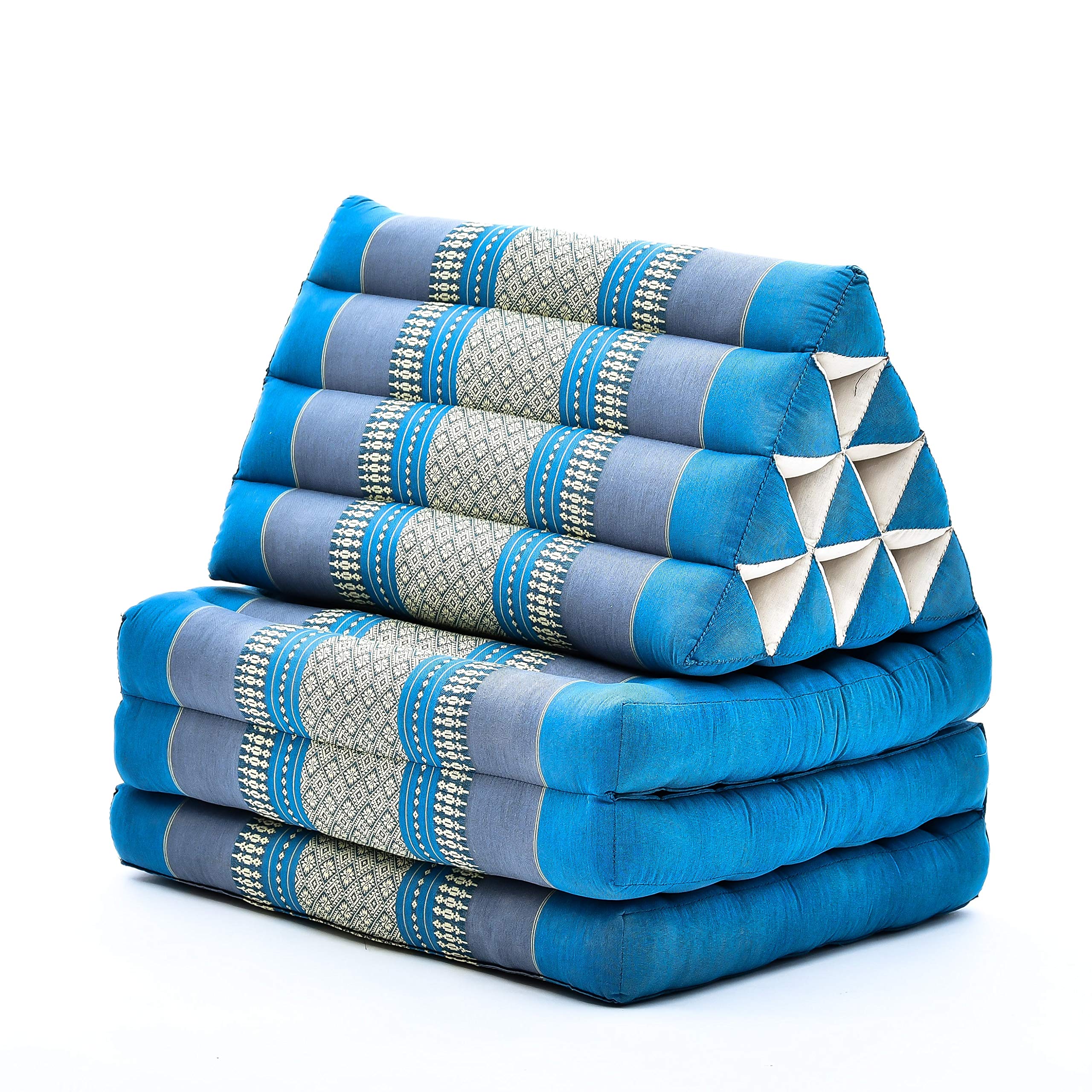Leewadee - Comfortable Japanese Floor Mattress - Thai Floor Bed With Triangle Cushion - Futon Mattress - Thai Massage Mat, 170 x 53 cm, Light Blue, Kapok Filling — image 1