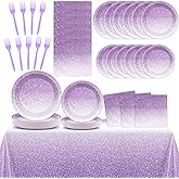 ZOiiWA 98 Pcs Gradient Pastel Purple Tableware - Plates, Napkins, Tablecloth & Party Decorations - Light Purple Sprinkle Wedding & Birthday Table Cover & Party Favors