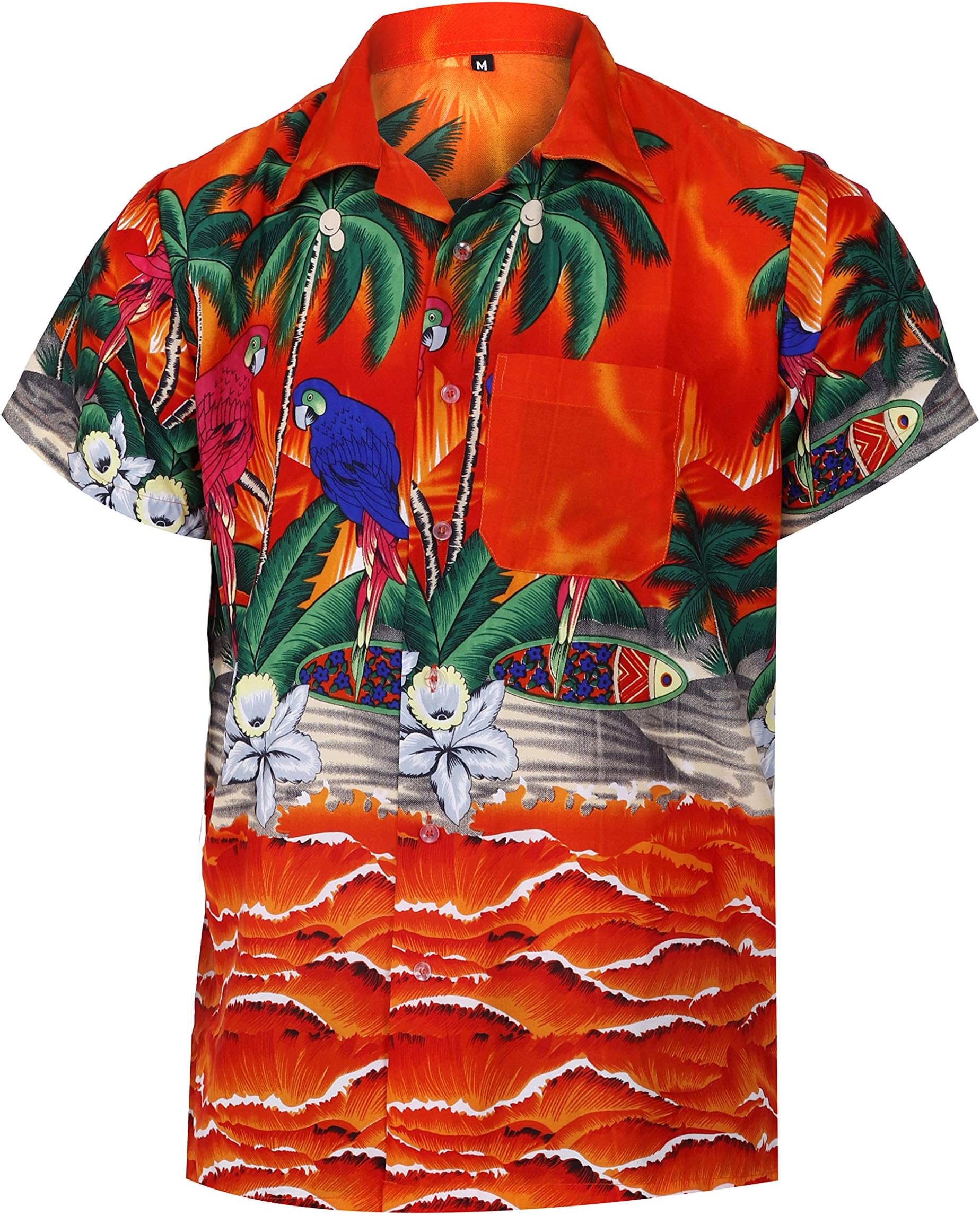 Virgin Crafts Men's Hawaiian Short Sleeves Shirt Parrot Print Orange Color Casual Aloha Shirts