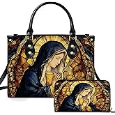 Personalized Virgin Mary Leather Handbag for Women, Custom Name Catholic Purse, Christian Faith Gift for Mom, Wife, Grandma