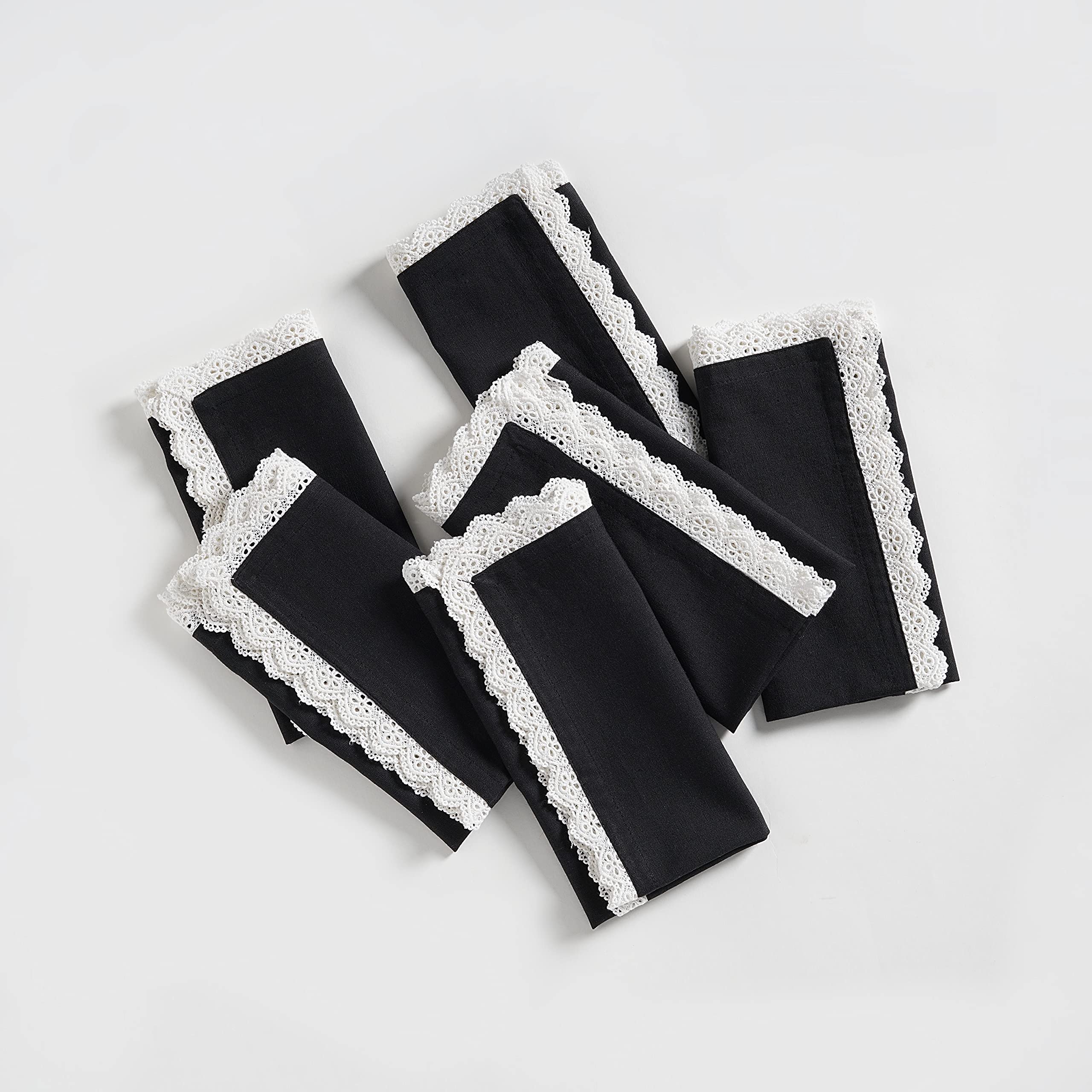 Fingercraft Dinner Napkins Cotton 6 Pack Premium Quality Mitered Corners with Elegant Lace for Every Day Use Napkins are Pre Shrunk and Good Absorbency with Lace (Black)