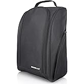 BIRDIEBLAST Golf Shoe Bag, Zipper Sports Shoe Strap Bag with Side Accessory Pocket for Storing Golf Accessories, Padded Golf Shoe Carry Bags with Clasped Strap Handle (Black)