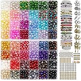 Hanyoung 8mm Glass Beads for Bracelet Making kit,48 Colors 1450 pcs Crackle Glass Beads for Jewelry Making, Crystal Round Bracelet kit for DIY Craft Gifts (Crackle Color)