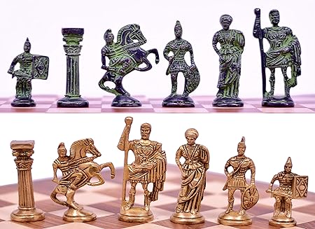 Metal Brass Roman Chess Figures, Antique Showpiece Decorative Gift Item (Yellow Antique & Black Green Antique)