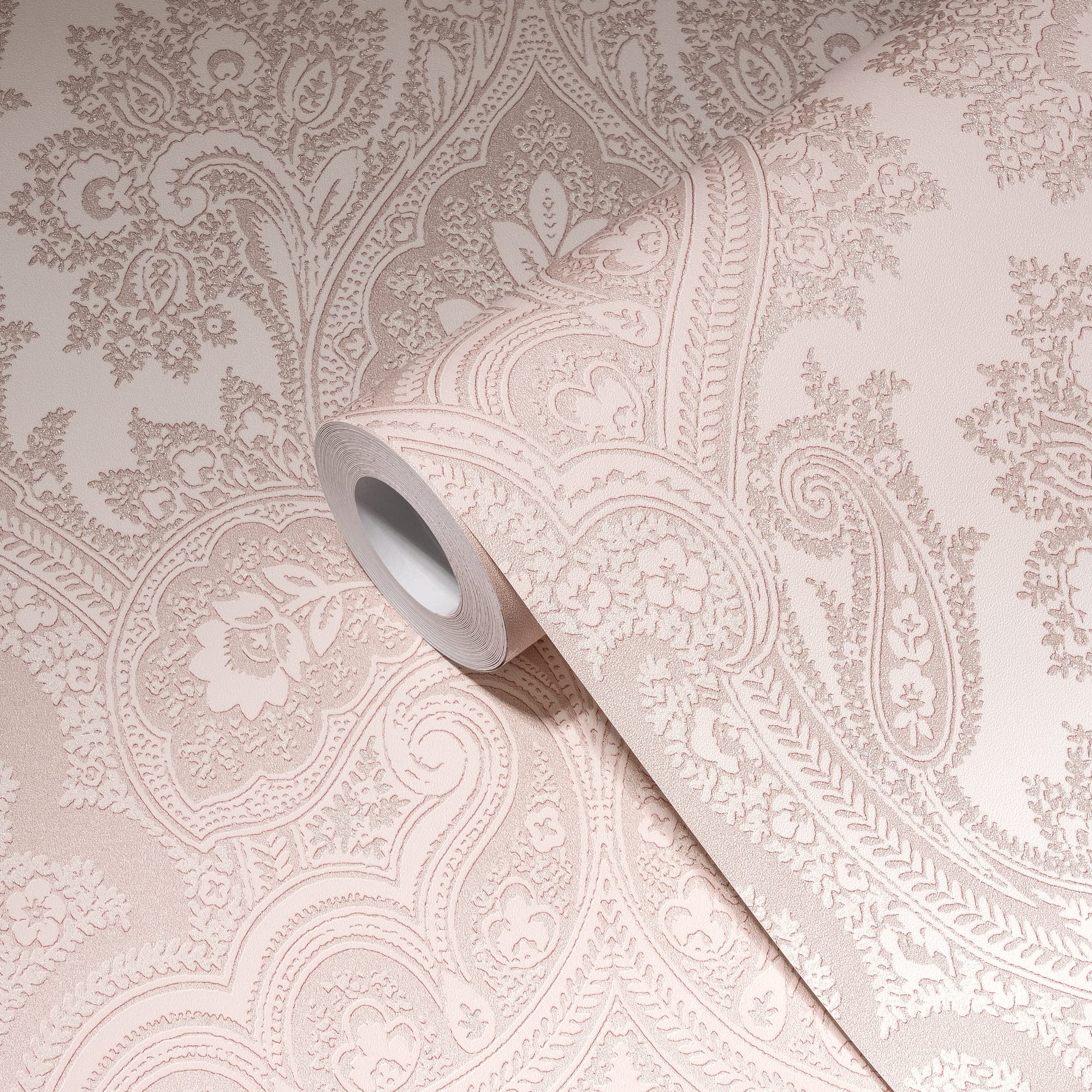 Livingwalls My Home My Spa 387083 Non-Woven Wallpaper Baroque Pink Glitter Ornament Living Room 10.05 x 0.53 m Made in Germany