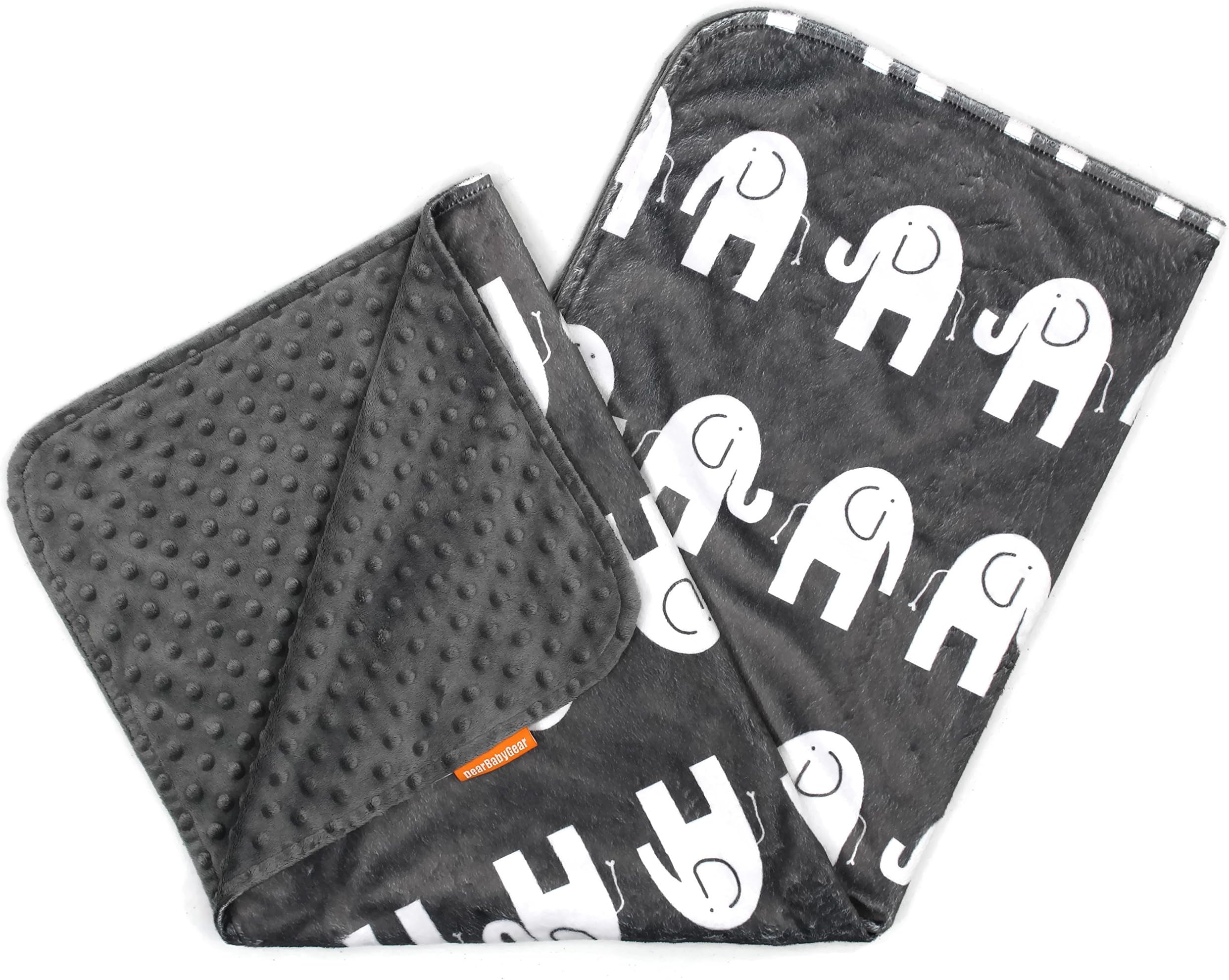 Dear Baby Gear Deluxe Baby Blankets, Custom Minky Print Double Layer White Elephants, Grey Minky Dot, 38 Inches by 29 Inches