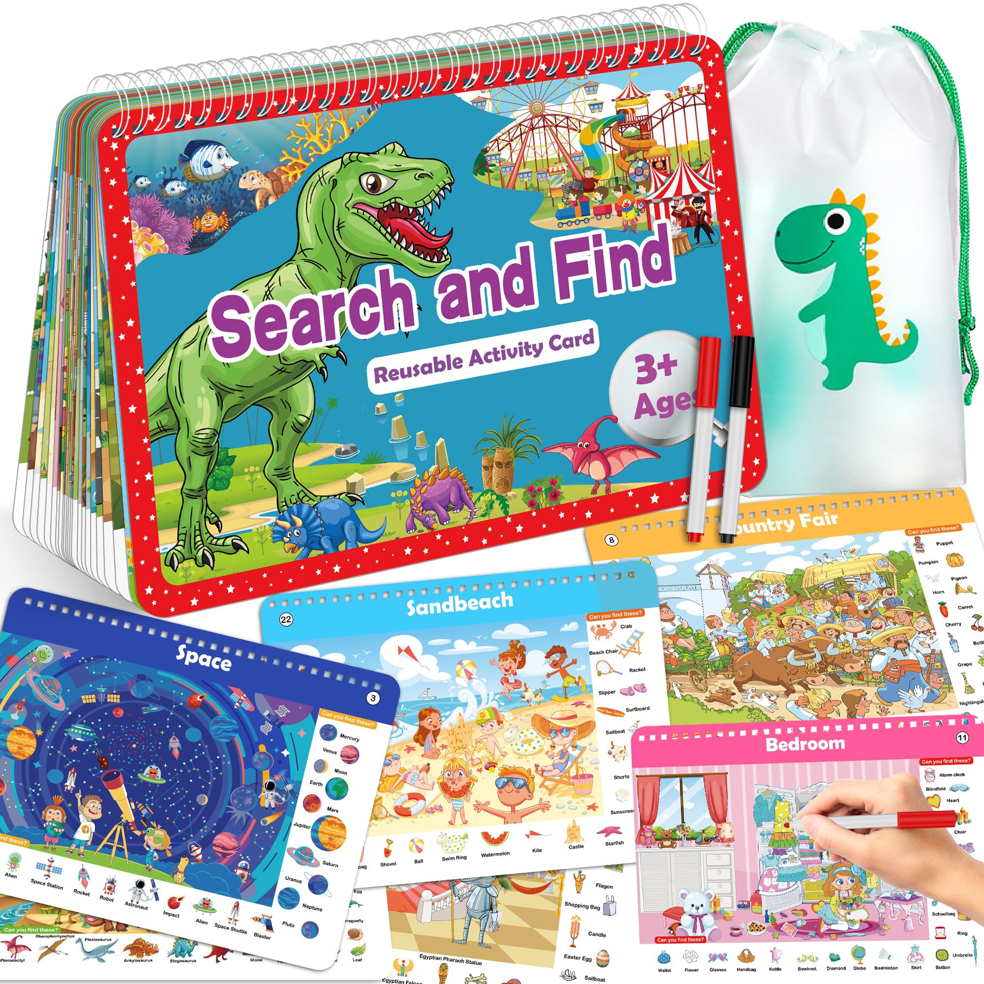 Elfew Search and Find Book for Kids Ages 4-8, Games for 3 4 Year Olds, Reusable Activity Books, Educational Toys for 3,4,5,6 Years, Aeroplane Activities for Kids Girls and Boy Birthday Party